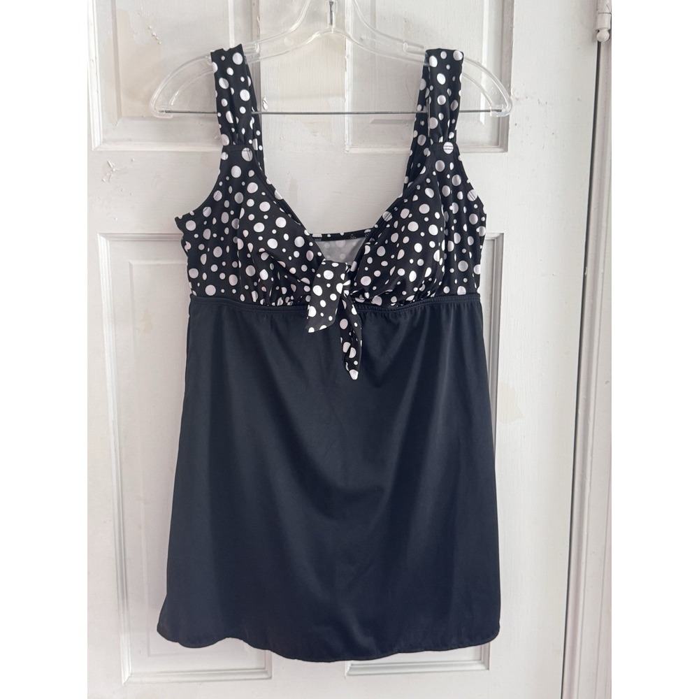 LONGITUDE Swim Dress Polka Dot One Piece Soft Padded Cup Sz 14 Beach‎ Travel